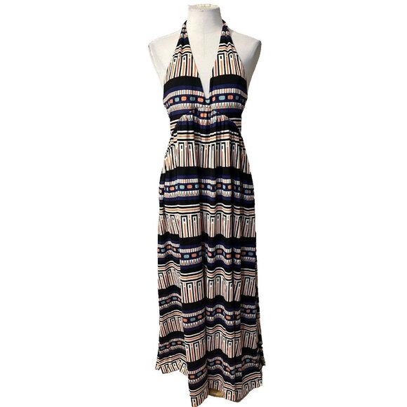 DVF Diane Von Furstenberg Maxi Dress 10 Long Silk Halter Pockets NEW - Picture 1 of 13